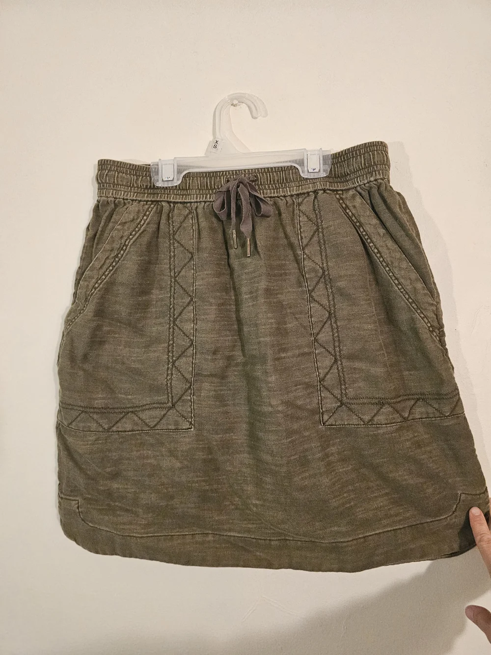 Pilcro Olive Drawstring Mini Skirt